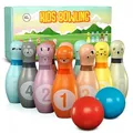 Pink Papaya Kegelspiel für Kinder | 12 teiliges Bowling Set | Spielzeug aus Holz | Outdoor & Indoor Spielzeug | schult & fördert Ihr Kind