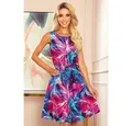 Numoco Cocktailkleid VICTORIA Trapezförmiges Kleid mit blauen und rosa großen Blumen XL (1-tlg)