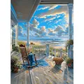 Fountor Strand Diamond Painting Erwachsene, DIY 5d Diamond Painting Bilder Landschaft 30x40cm, Landscape Round Full Drill Diamond Art Craft Kit für Home Wall Decor Geschenk