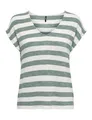 ONLY Damen Onllira Life S/S V-Neck Top JRS T-Shirt, Chinois Green/Stripes:Cloud Dancer, X-Large