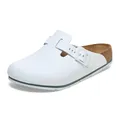 Birkenstock Damen Herren Boston Pro Hausschuhe Leder Pantoletten - Clogs - Zertifiziert nach EN ISO 20347:2043 - Berufsschuhe für Medizin, Gastronomie und Service - Weiß - 38