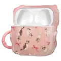 kwmobile In-Ear Kopfhörer Case für Apple Airpods 4 Hülle mit Karabiner - Headphones Case - Earphones Cover Etui - Katze mit Bänder - Rosa