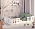 CADANI Monte 2in1 Bodenbett 140x200 cm Montessori Kinderbett Rausfallschutz abnehmbar - weiß, 46 kg schwer, bis 200 kg belastbar, extra starker Roll-Lattenrost, umbaubar