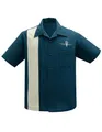 Steady Clothing Hemd V8 Classic Teal Grün Vintage Bowling Shirt Retro Hot Rod, Größe:L