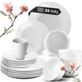 Moritz & Moritz BASIC 24-tlg. Geschirrset 6 Personen modern - aus hochwertigem Porzellan in klassischem Weiß - bestehend aus 6x Dinnerteller, 6x Dessertteller, 6x Schalen & 6x Tassen