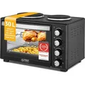 TZS First Austria - Mini Backofen mit Kochplatten 30L 3200W - 4 Einschubhöhen - Schwarz