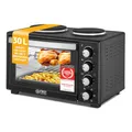 TZS First Austria - Minibackofen mit Kochplatten 30L 3200 W - Mini Backofen Pizzaofen mit Herdplatten bis 230°C & 6 Heizmodi - Miniofen Kombigerät mit 4 Einschubhöhen & hochwertigem Zubehör