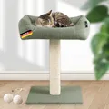 Rohrschneider Katzenbaum Wolly | Made in Germany | Kleiner Kratzbaum mit kuscheligem Katzenbett aus Cordstoff | breiter Kratzstamm aus Vollholz | versch. Farben (Cordstoff breit Salbei)