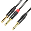 Tisino 6,3mm Klinke Stereo auf 2x Mono Kabel - Insertkabel Audio Adapter Sende und Rückführungskabel Patchkabel TRS - 2M