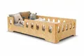 ACMA Kinderbett 140x70 cm Miki L Holz Natur - Juniorbett aus Sperrholz mit Lattenrost, Montessori Bodenbett, Kinderzimmer Bett, stabiles Holzbett, modernes Design, niedrige Einstiegshöhe