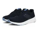 Sneaker TOMMY HILFIGER "MODERN COMFORT RUN KNIT", Herren, Gr. 45, blau (dunkelblau), Textil, unifarben mit Farbeinsatz, sportlich, Schuhe, Freizeitschuh, Halbschuh, Schnürer mit weich gepolstertem Schaftrand