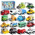 JOYIN 18 Stück Zurückziehen Stadtautos und Lastwagen Spielzeugfahrzeug-Set, Modellauto, reibungsbetriebene Druckgussautos für das Lernspiel von Kleinkindern, Jungen und Mädchen