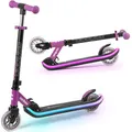 Cariboo Roller Kinder Scooter - ab 3 Jahren - Leuchtdeck - Klappbar - Höhenverstellbar - bis 50 kg - Kinderroller - LEDstar Schwarz Rosa