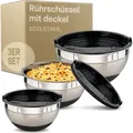 Stahlmixer mit Deckel Set aus 3 - Raumsparend - Antislip Boden - Luftdichter Schlagmixer - Silber