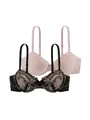 Dorina Damen Chloe 2er-Pack Demi-BH Set – Leicht Gepolsterte Bügel-BHS mit Floraler Spitze und Weichem Mikrogewebe, Verstellbare Träger, Schwarz und Rosa