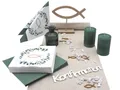 ZauberDeko Tischdecke Tischdeko Salbei Creme Gold Fisch Kommunion Konfirmation 20 Personen