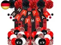 Geburtstag Dekoration Set, Geburtstagsdeko, Schwarz Rot Happy Birthday Banner,