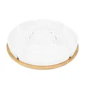 HOMLA Fincan Moderne Servierplatte Rund 6-teilig - Auffallendes Design Teller für Partys Feiern Snacks Häppchen - Porzellan und Bambusholz Ø 30 cm Weiß
