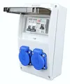 RoadEu - Stromverteiler 230V. 2x Schuko Steckdose mit Sicherungsautomat 16A. Baustromverteiler 16A mit FI Schalter. Steckdosen integriert mit Sicherungskasten. IP54 Wandverteiler - Aussen Wasserdicht
