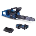 Scheppach Akku Kettensäge BC-CS355Duo-X | Schnittlänge 33,5cm | Schwertlänge 14"/356mm | Schnittgeschwindigkeit 15m/s | 20V-IXES-Serie | 10 Jahre Garantie | mit 2x4Ah Akku & Fastcharge Doppelladegerät