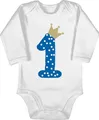 Baby Body langarm Mädchen Junge - 1. - Erster Geburtstag - 12/18 Monate - Weiß - geschenk für einjährigen jungen one year outfit 1 jahr 1ter babybody first birthday girl clothes geburtstags