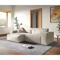 DELIFE Ecksofa Sirpio, XL Cord Beige 270x170 cm Recamiere variabel beige|weiß 266 cm x 71 cm x 173 cm