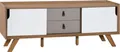 BELIANI TV Möbel Weiß Heller Holzfarbton MDF Platte Kiefernholz Kunstleder 56 x 147 x 42 cm Modern Elegant Multifunktional 2 Schubladen Wohnzimmer