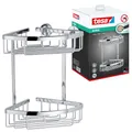 tesa ALUXX Duschablage für die Ecke, zweistöckig, Aluminium, verchromt, rostfrei, inkl. Klebelösung, 163 mm x 163 mm x 262 mm