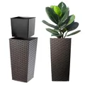 KADAX Pflanzkübel mit Innentopf, Höhe 68cm, Mokka Rattan – Wetterfester Blumentopf für Innen & Außen, ideal für Garten, Balkon & Terrasse, zum Bepflanzen, Dekorieren und als stilvoller Übertopf