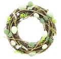 Dekoleidenschaft Osterkranz "Frühlingsgrün" Ø 34 cm, Dekokranz mit Ostereiern, Blumen & Blättern, Reisigkranz Tischkranz Wandkranz Türkranz Naturkranz Frühlingskranz
