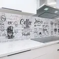 Küchenrückwand Spritzschutz Küche Coffee Menü Steinoptik 60x300 cm Fliesenspiegel ABS Kunststoff Platte wasserfest pflegeleicht wärmebeständig - Grau/Schwarz