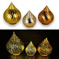 3 Glastropfen Rillendesign mit LED-Lichterkette, Funkeleffekt, Timer in Gelbgold