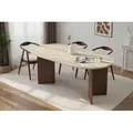 Skye Decor, Moderner Esstisch, Travertin & Walnuss, 180 x 90 x 75 cm | 100% melaminbeschichtete Spanplatte, 25 mm dick | Tragfähigkeit: 70 kg | El... - Beige/Braun