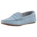 Tommy Hilfiger FLAG SOFT SUEDE DRIVER LOAFER Slipper, Schlupfschuh, Bequemschuh, Mokassin, Flats mit modischen Zierriegel blau 36 EU