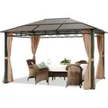 Gartenpavillon 3x4 m wasserdicht ALU Deluxe Pavillon mit 4 Seitenteilen Partyzelt in Taupe lichtdurchlässiges Hardtop Dach - Braun