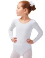 tanzmuster ® Ballettanzug Mädchen Langarm - Lilly - aus Baumwolle, Ballettbody Kinder Ballett Trikot in weiß, Größe 104/110