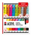 Marabu 1210000000209 - Acrylfarben Set Effect, mit 18 x 36 ml Farbe, 9 x Basic, 5 x Neon, 3 x Metallic und 1 x Glitter, auf Wasserbasis, für viele Untergründe geeignet, schnell trocknend, wasserfest