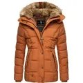 Winterjacke MARIKOO "Nekoo", Damen, Gr. M (38), braun (zimt), Oberstoff: 100% Polyester, Futter: 100% Polyester, Wattierung: 100% Polyester, Ärmelfutter: 100% Polyester, Kunstpelz: 90% Polyacryl, 10% Polyester, modisch, tailliert hüftbedeckend, Langarm Ärmel ohne Ärmelschlitz Rippstrickbündchen, Jacken, stylische Damen Steppjacke mit großer Kapuze