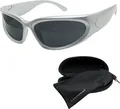 Schnelle Brille Sonnenbrille Silber Sportbrille Raverbrille Schwarz Getönt Festival Techno Brille mit Hardcase Luxxada®