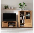 Lomadox Wohnwand GIUSTINO-06, (3-St., Wandboard Lowboard Highboard), Eiche teilmassiv geölt, Massivholzfronten, LED-Beleuchtung