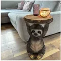 Online-Fuchs Beistelltisch als Faultier mit runder Baumscheibe in Holz Optik - Outdoor geeignet! (Nachttisch, Sofatisch, Gartentisch, Dekofigur), Maße ca. 51 cm hoch, 36 cm breit und 31 cm tief braun