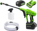 Greenworks Akku-Druckreiniger G24PWK4 (Li-Ion 24V 300 Watt Motorleistung 24 bar Druck 180 l/h Durchflussmenge 5-Fach Düse 6m Schlauch mit 4Ah Akku und Ladegerät)