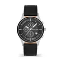 Police Vault Schwarzes Zifferblatt Schwarzes Lederarmband Chronograph für Herren, 44mm