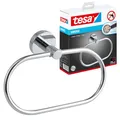 tesa SMOOZ Handtuchring, verchromt - Handtuchhalter-Ring oval - zur Wandbefestigung ohne Bohren, inkl. Klebelösung - 185mm x 130mm x 50mm