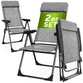 CASARIA® Gartenstühle 2er Set Klappbar 6-fach Verstellbar Alu mit hoher Rückenlehne Liegefunktion Faltbar Balkon Campingstuhl Klappstuhl Hochlehner - Grau