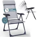 Gartenstühle Set Klappbar 7-fach Verstellbar Alu Mit Hoher Rückenlehne Liegefunktion Faltbar Balkon Campingstuhl Klappstuhl Hochlehner 2er Set Grau Melange - Casaria