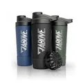 ABOVE. Protein Shaker Edelstahl 750ml – BPA-frei & isolierend: hält Shakes 12H eiskalt – integrierte Skala & 100% auslaufsicherer Deckel – robust & langlebig – spülmaschinengeeignet bis 45°C (Schwarz)