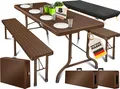 KESSER® Bierzeltgarnitur 3-teilig Set Tisch & 2x Bank | Buffettisch für drinnen & draußen Gartengarnitur klappbar 183x76x74cm Kunststoff Klapptisch Gartentisch inkl. Abdeckung & Tragegriffe