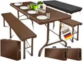 KESSER® Bierzeltgarnitur 3er Set, Klapptisch + 2X Sitzbank – Gartenmöbel Set für 8 Personen, 183x76x74cm, Bierbankgarnitur für Garten, Balkon, Camping & Party, Abdeckung & Kofferfunktion, Braun