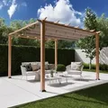 Aluminium Pergola / Pavillon 'florida' Mit Ausziehbarem Sonnensegel, Holzoptik, 350 X 350 X 235 Cm (l X B X H) - Paragon Outdoor